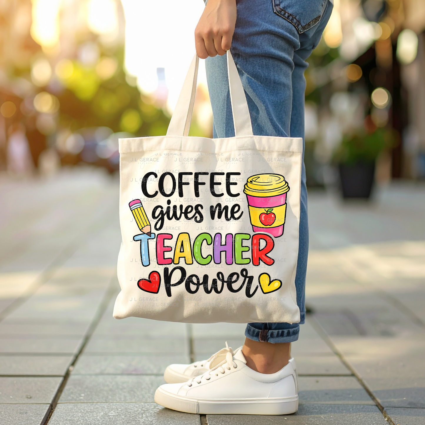 Coffee Gives Me Teacher Power PNG Sublimation Design Teacher Appreciation Digital Download