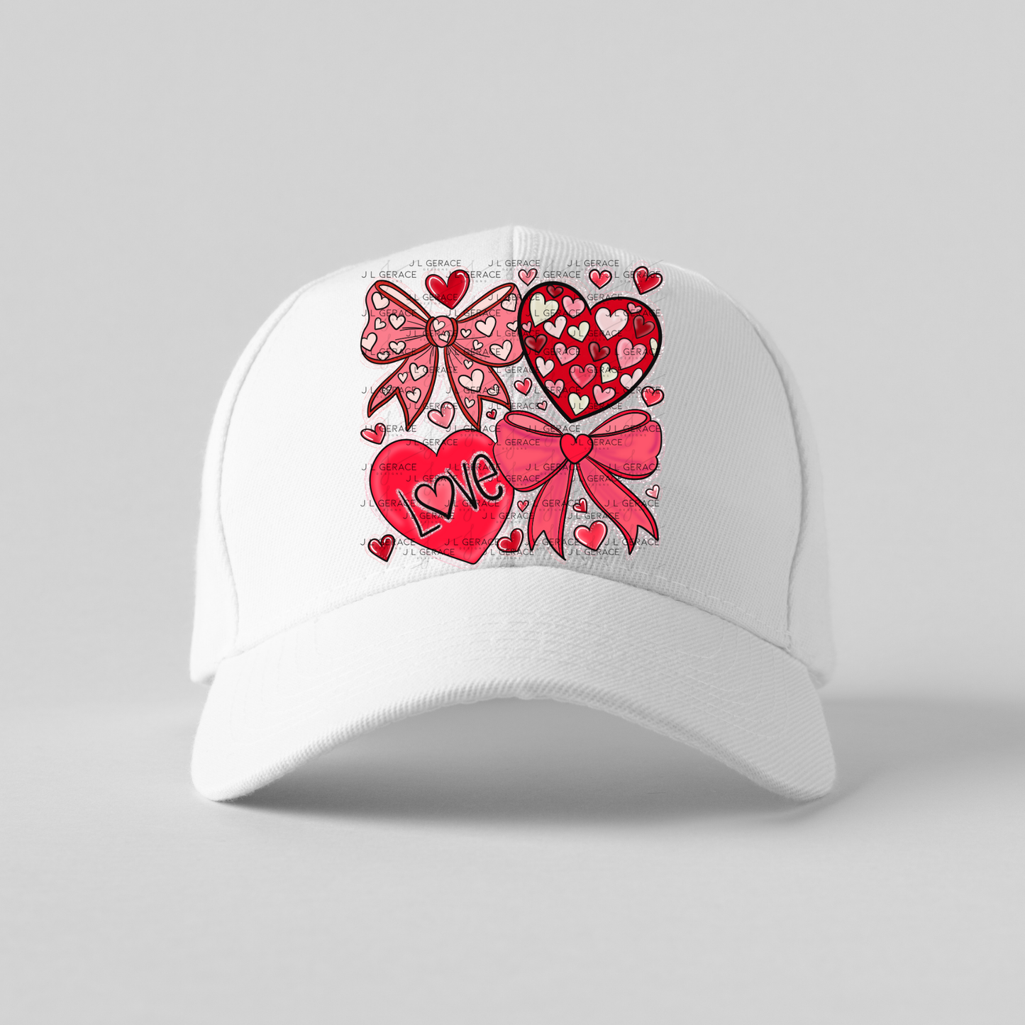 Valentine Love Hearts & Bows PNG with String Glitter Outline