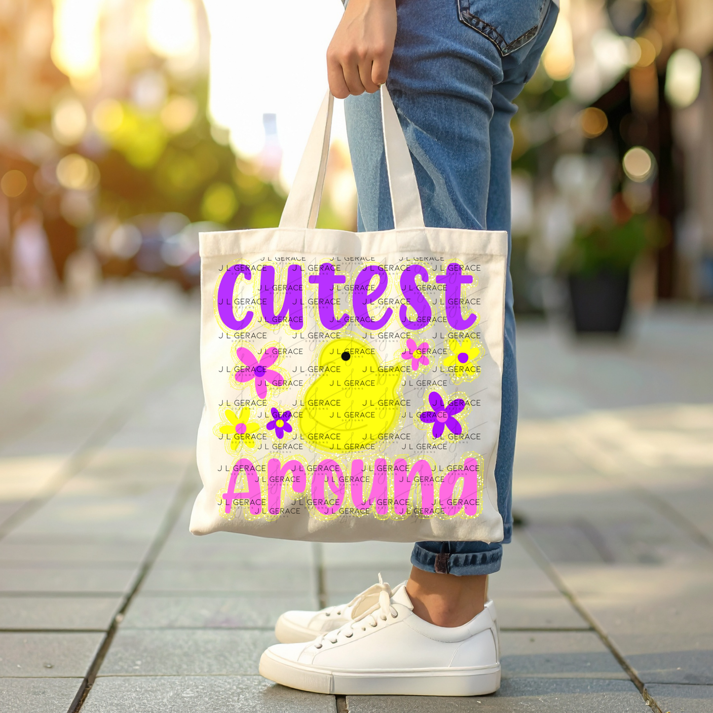 Cutest Chick Around Yellow String Glitter Outline PNG