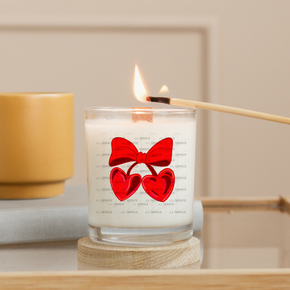 Red Heart Cherries PNG with Bow Glossy Solid Design