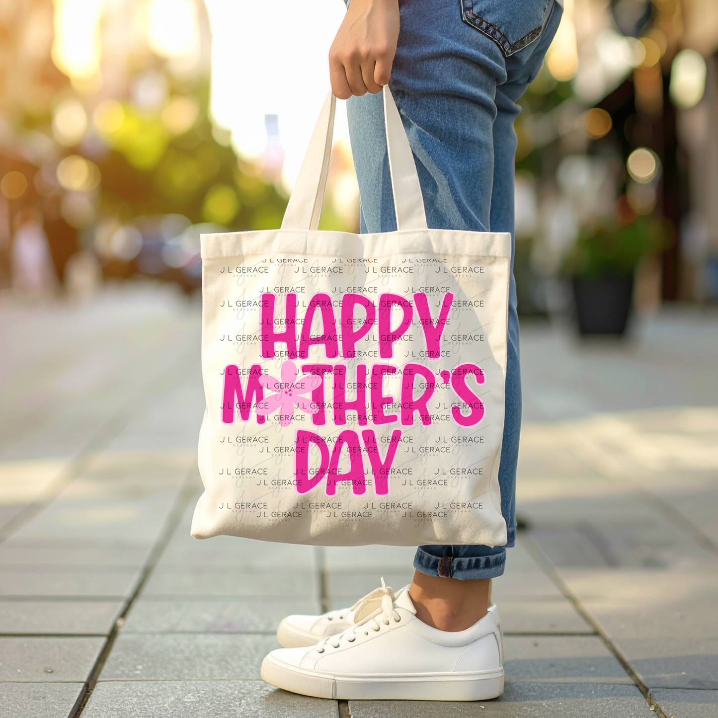 Happy Mothers Day PNG – Bold Pink Floral Lettering Sublimation Design