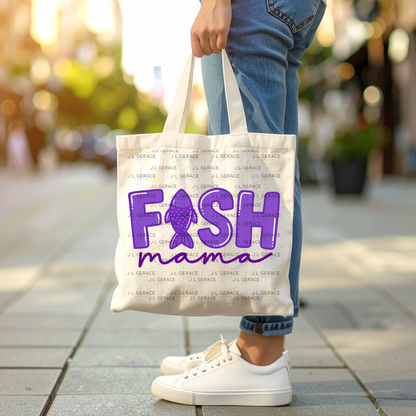Fish Mama PNG – Purple Fishing Design with Fish Silhouette Letter