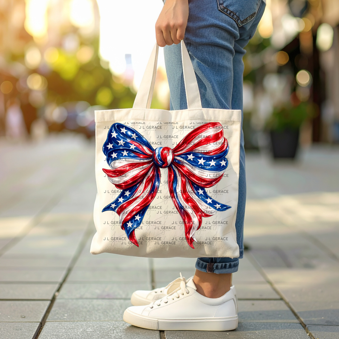 America Flag Bow Patriotic PNG Design