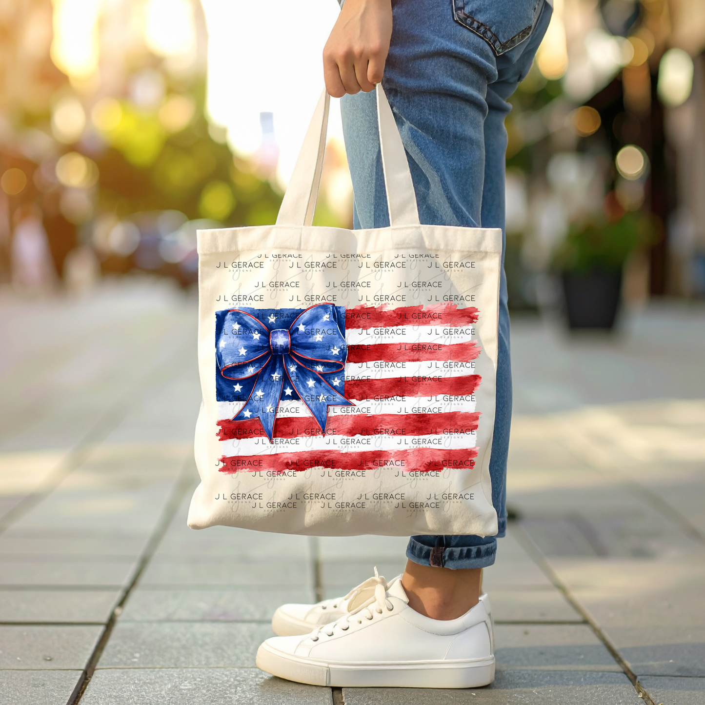 America Watercolor Flag Bow PNG Design