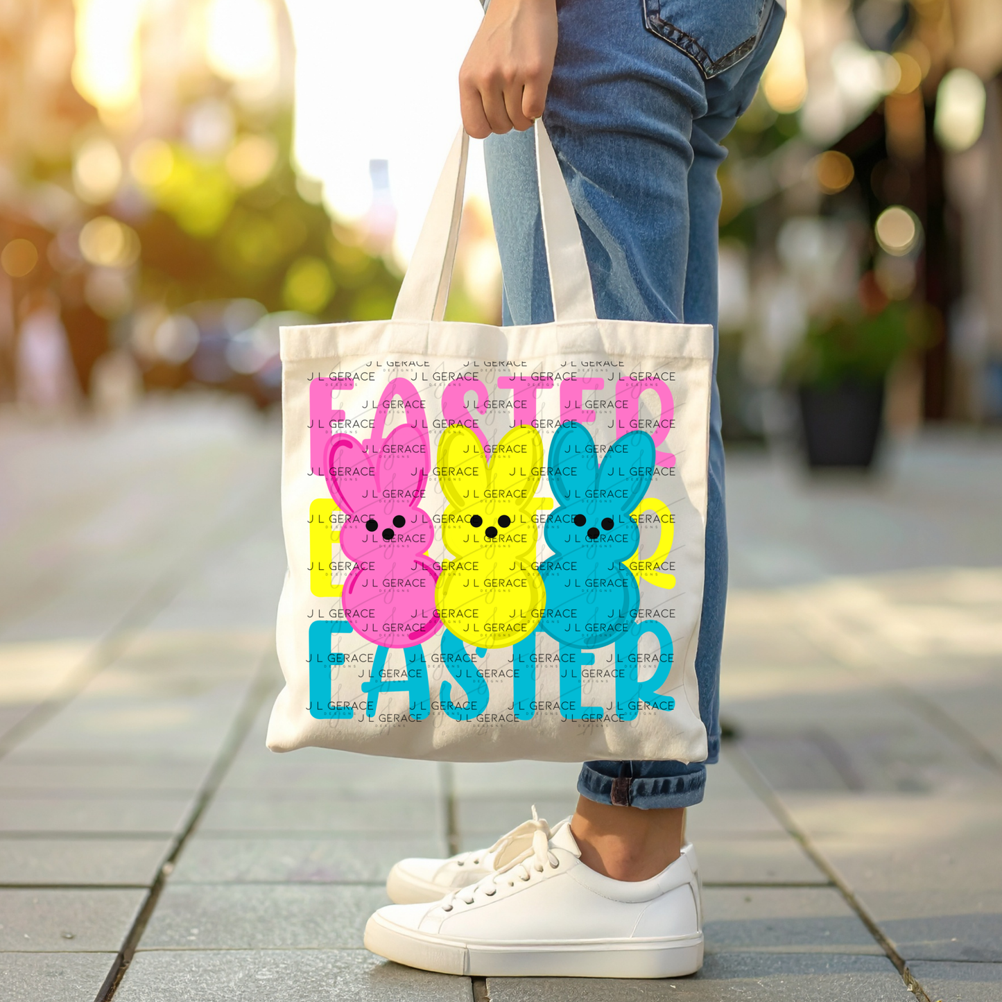 EASTER EASTER EASTER Bunnies Pink - Yellow - Blue PNG