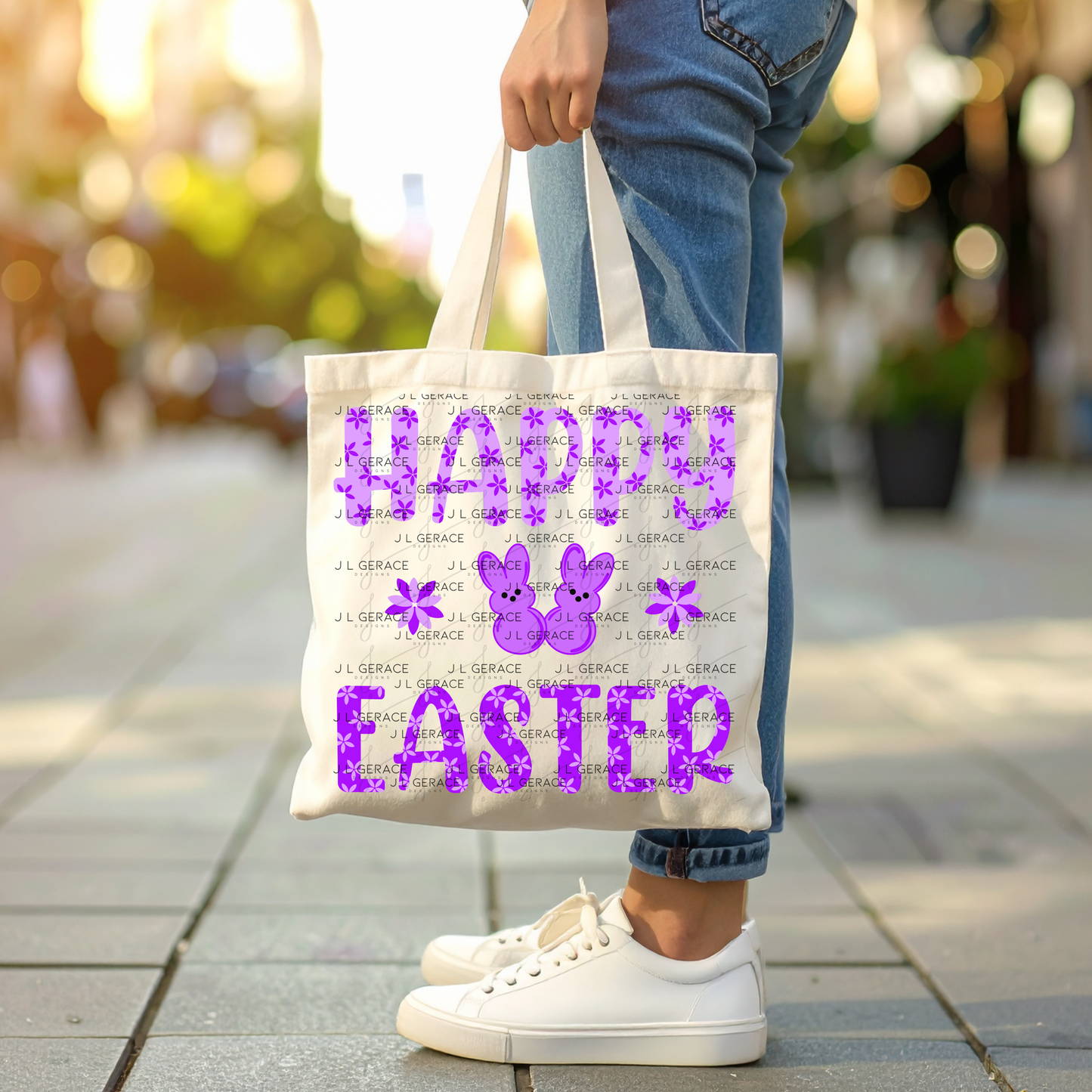 Happy Easter Purple Bunny Peep Flowers Clipart Sublimation PNG
