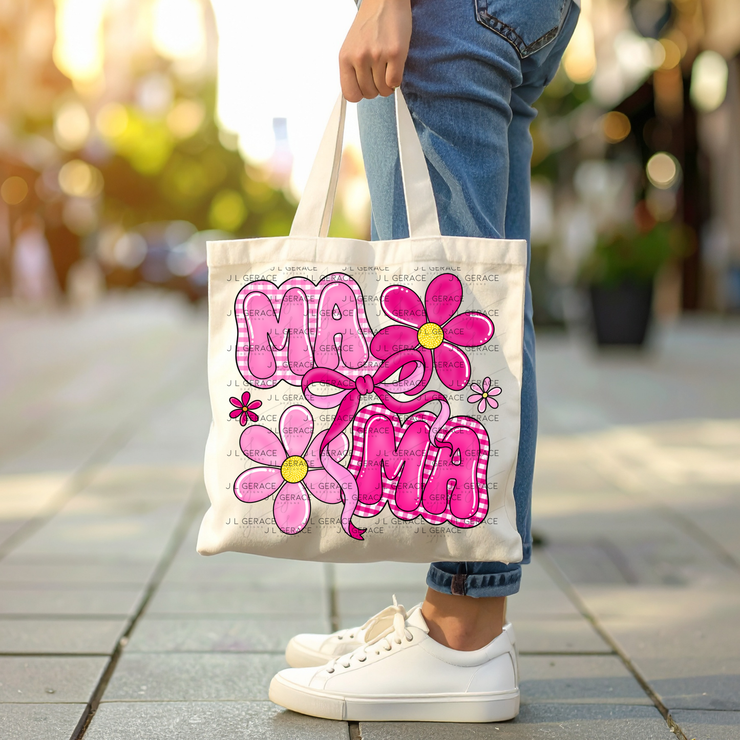 Mama Floral Bow Pink PNG Design