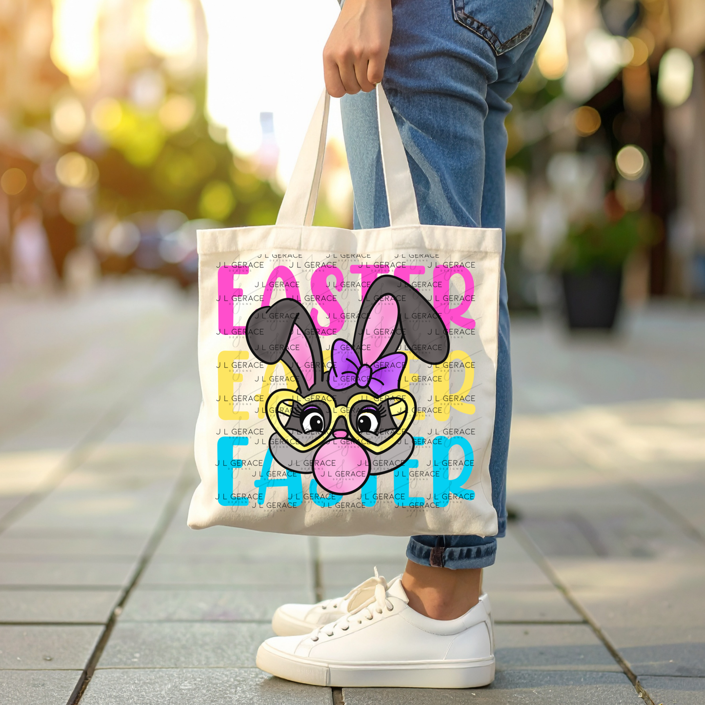 EASTER EASTER EASTER Bunny with Glasses Pink - Yellow - Blue PNG