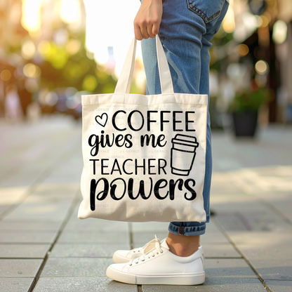 Coffee Gives Me Teacher Powers Black and White PNG (2 Colors)