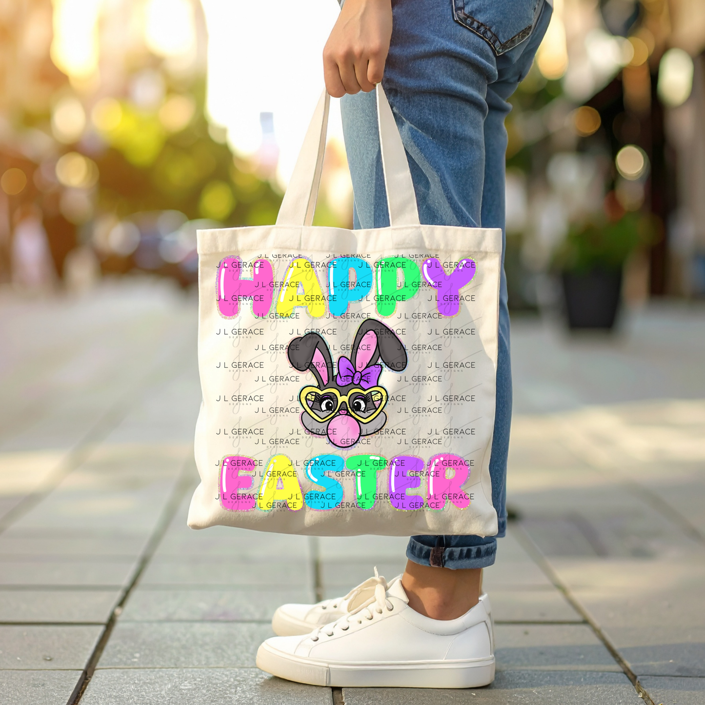 Happy Easter Bunny Bubblegum Rainbow Glitter Letters Clipart Sublimation PNG