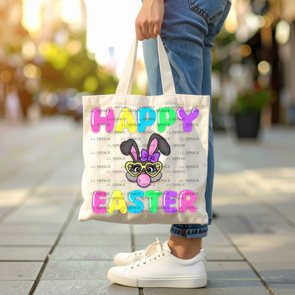 Happy Easter Bunny Bubblegum Rainbow Glitter Letters Clipart Sublimation PNG