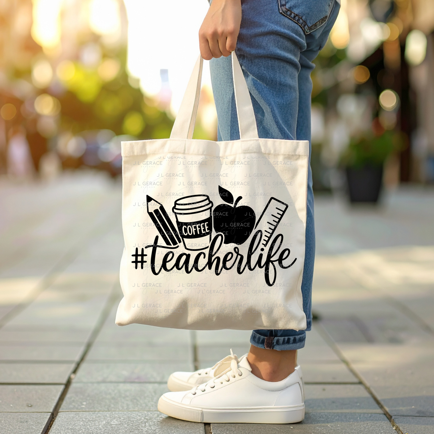 Teacherlife School Supplies Black and White PNG (2 Colors)