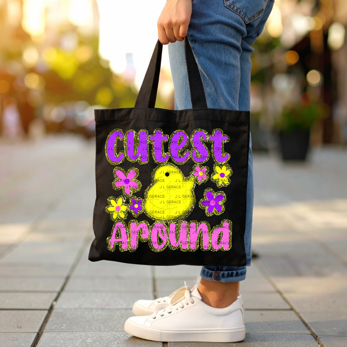 Cutest Chick Around Yellow String Glitter Outline PNG