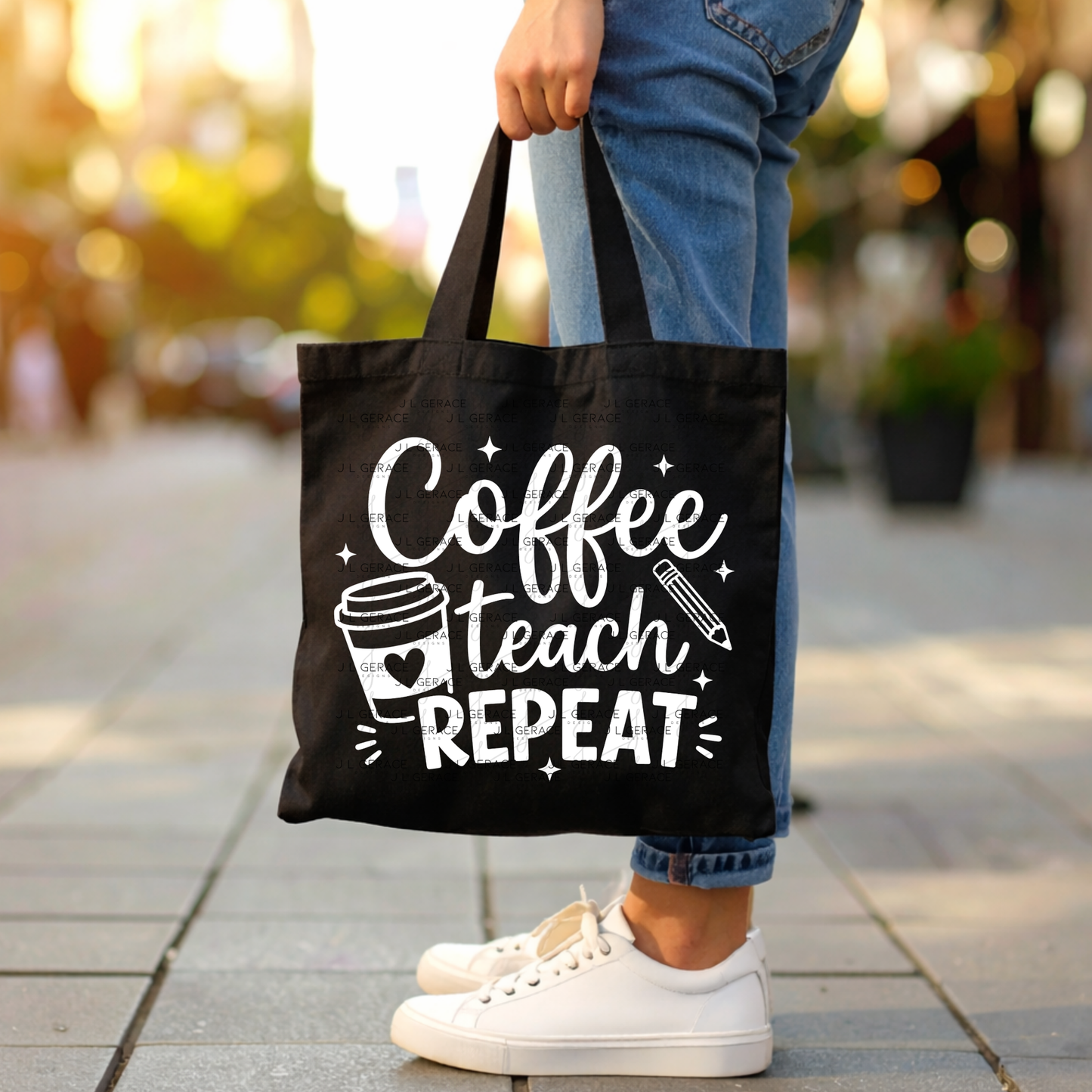 Coffee Teach Repeat Teacher PNG Bundle Digital Download (2 Colors)