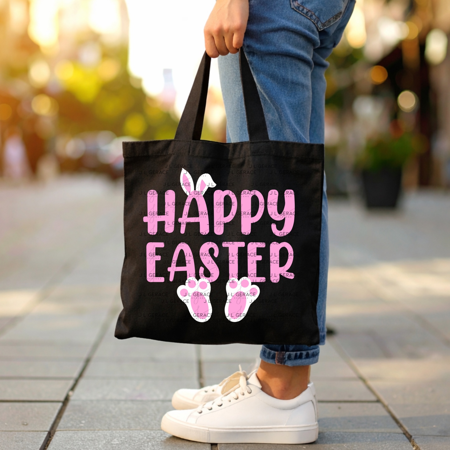 Happy Easter Bunny Ears and Feet Pink PNG