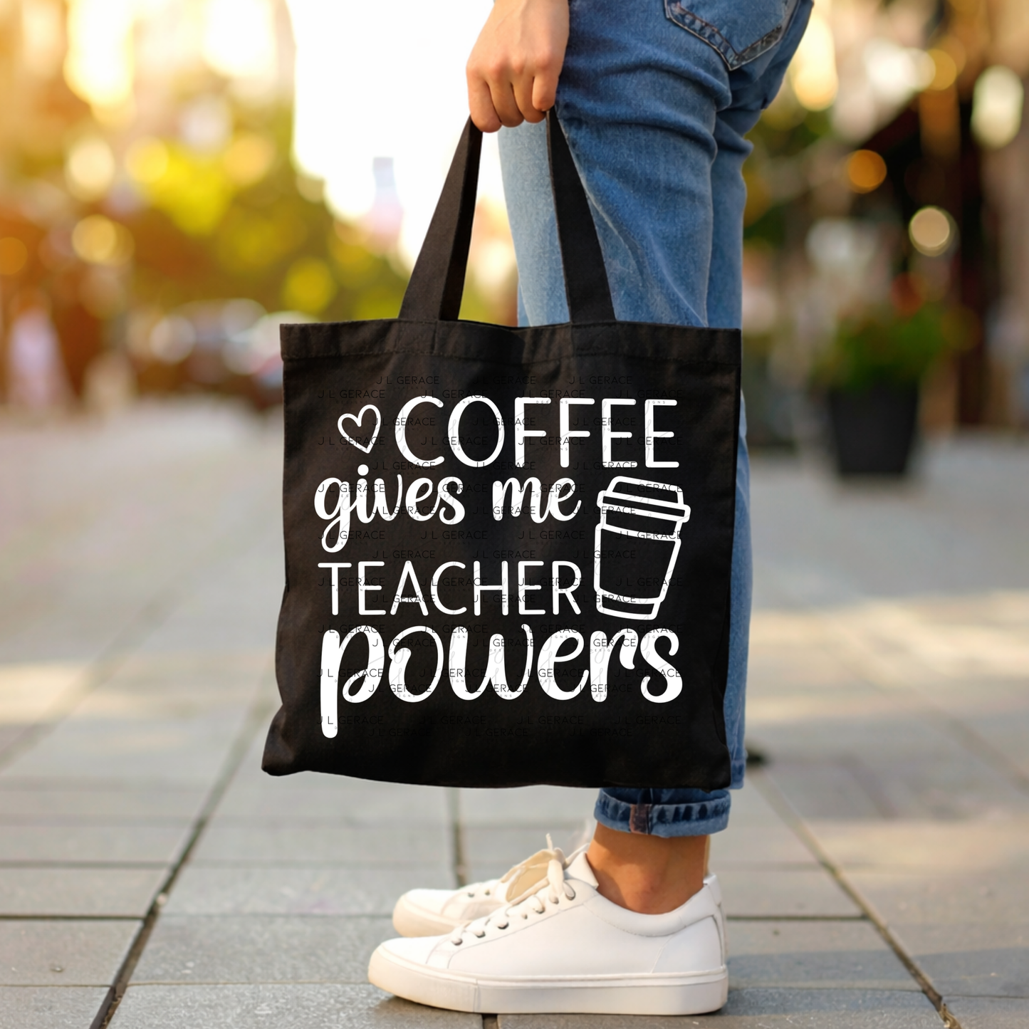 Coffee Gives Me Teacher Powers Black and White PNG (2 Colors)