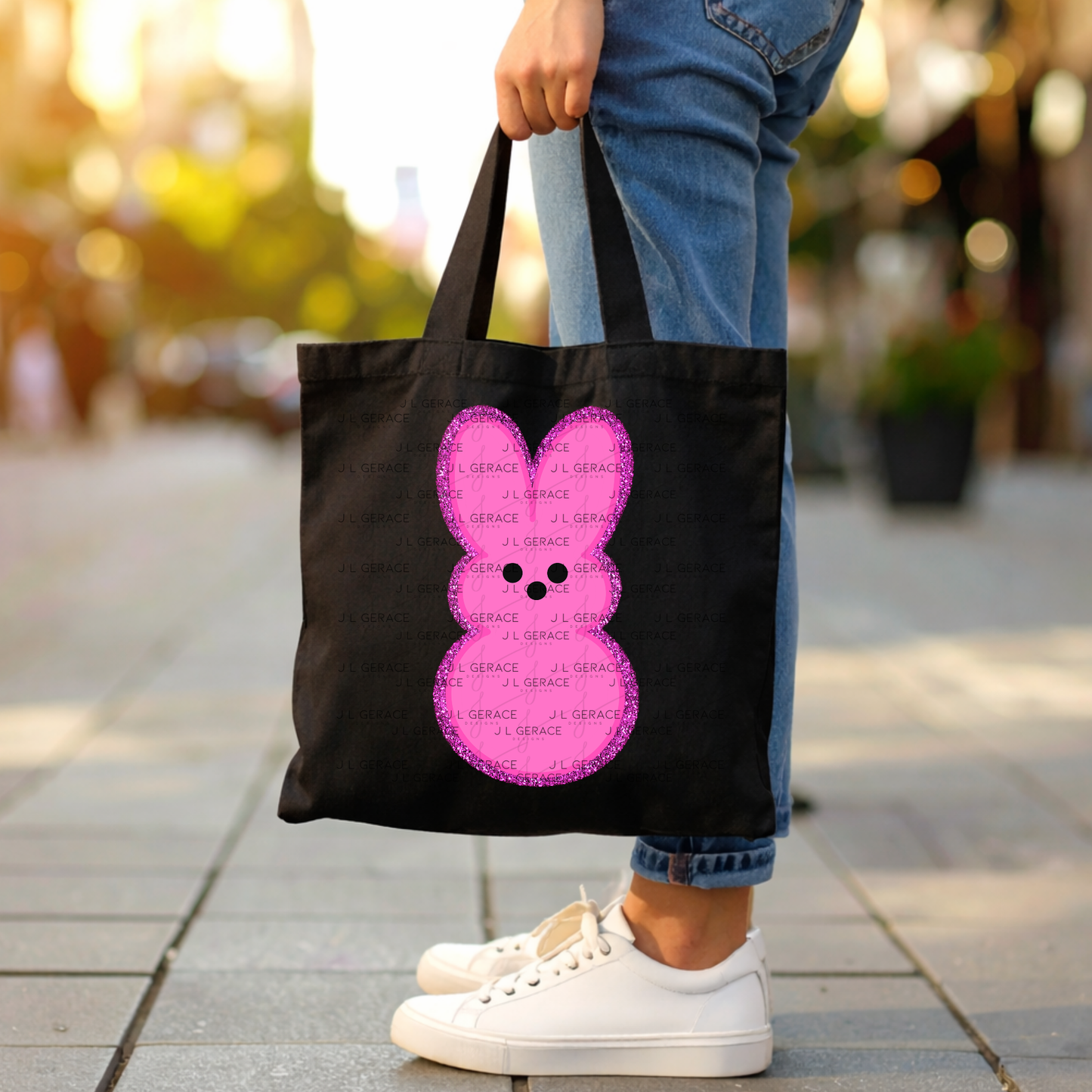 Pink Glitter Bunny Peep Easter Clipart Sublimation PNG