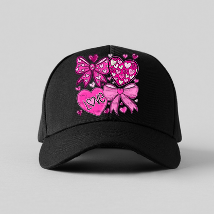 Pink Valentine Bow & Heart Clipart PNG with Glitter Outline