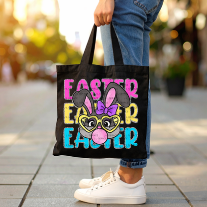 EASTER EASTER EASTER Bunny with Glasses Pink - Yellow - Blue - Chunky Glitter Outline PNG