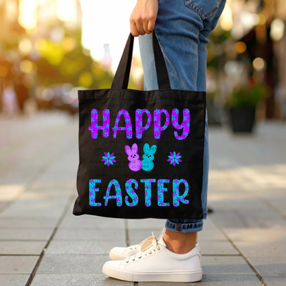 Happy Easter PNG Purple Teal Bunny Peeps Flower Pattern Easter Clipart