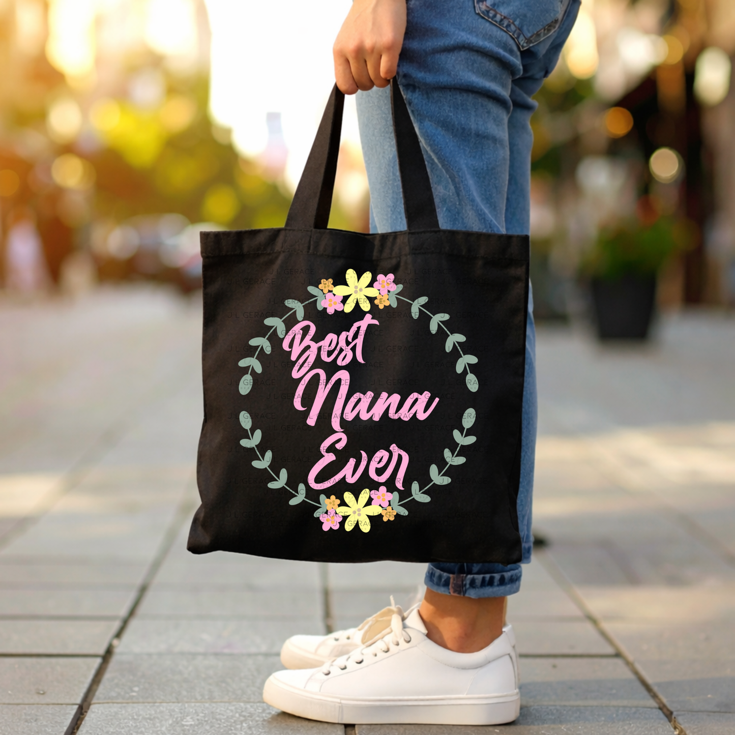 Best Nana Ever PNG – Floral Wreath Script Sublimation Design