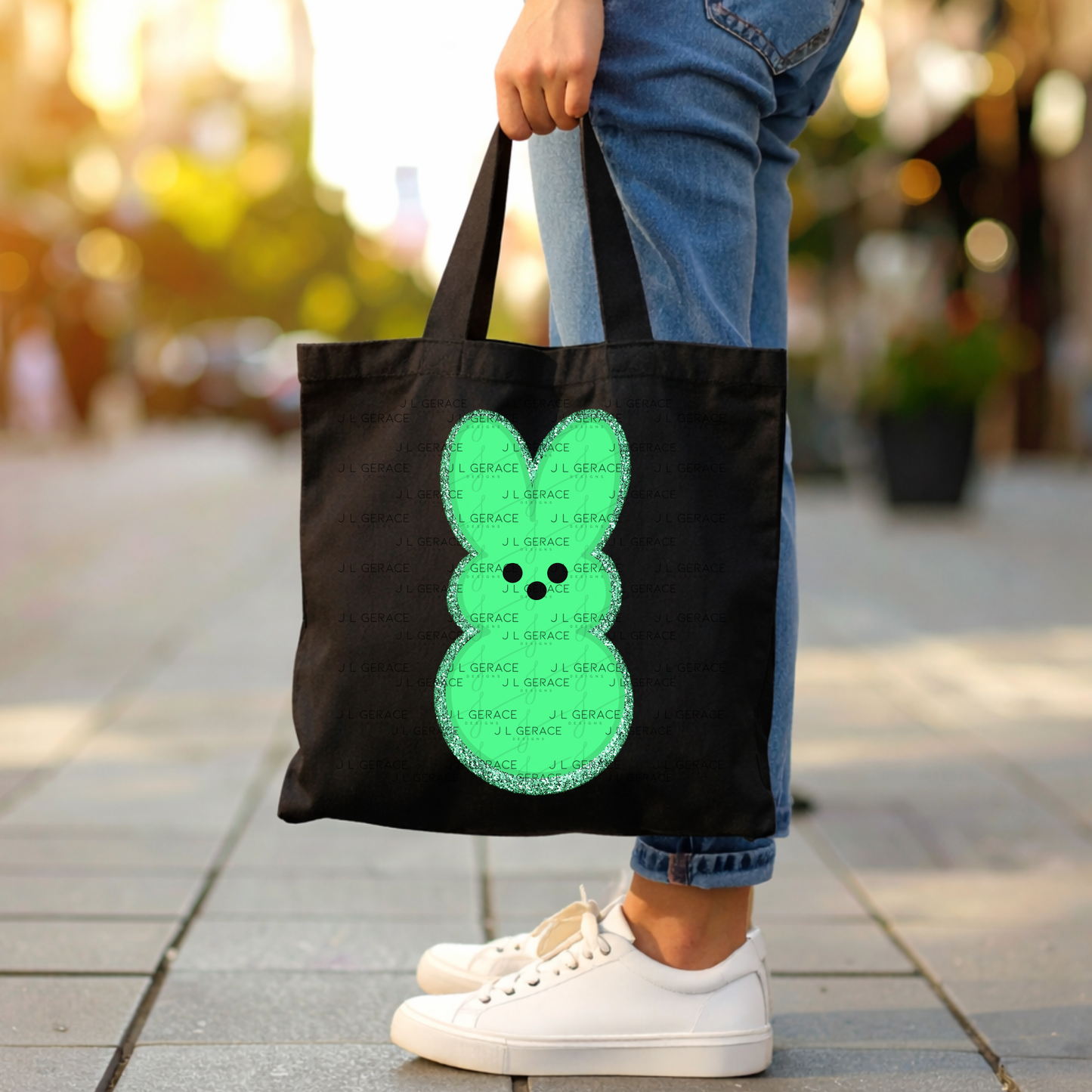 Green Glitter Bunny Peep Easter Clipart Sublimation PNG