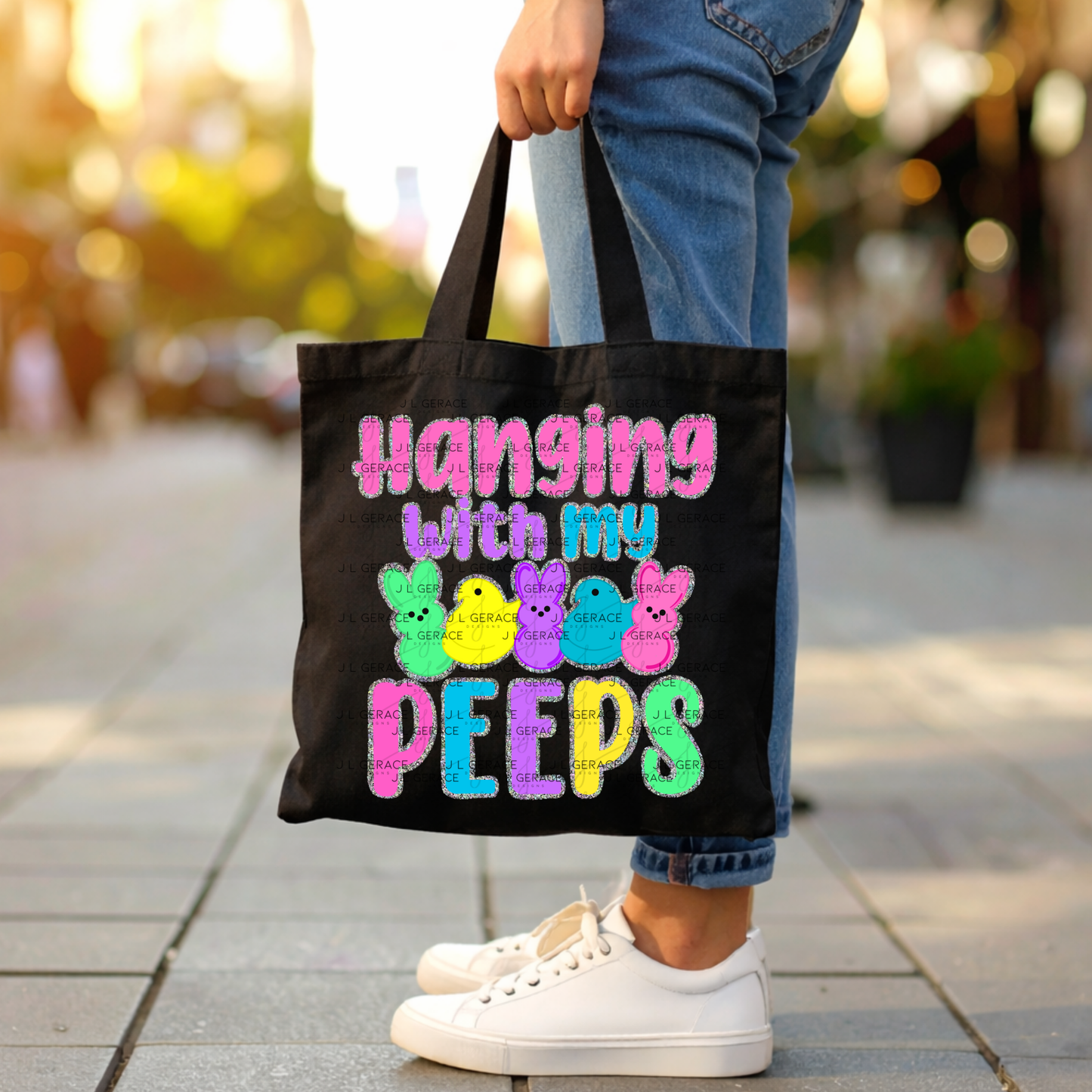 Hanging With My Peeps Clipart Sublimation PNG Glitter Easter Bunny Chick Design