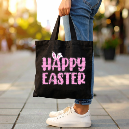 Happy Easter Bunny Ears Pink String Glitter Outline PNG