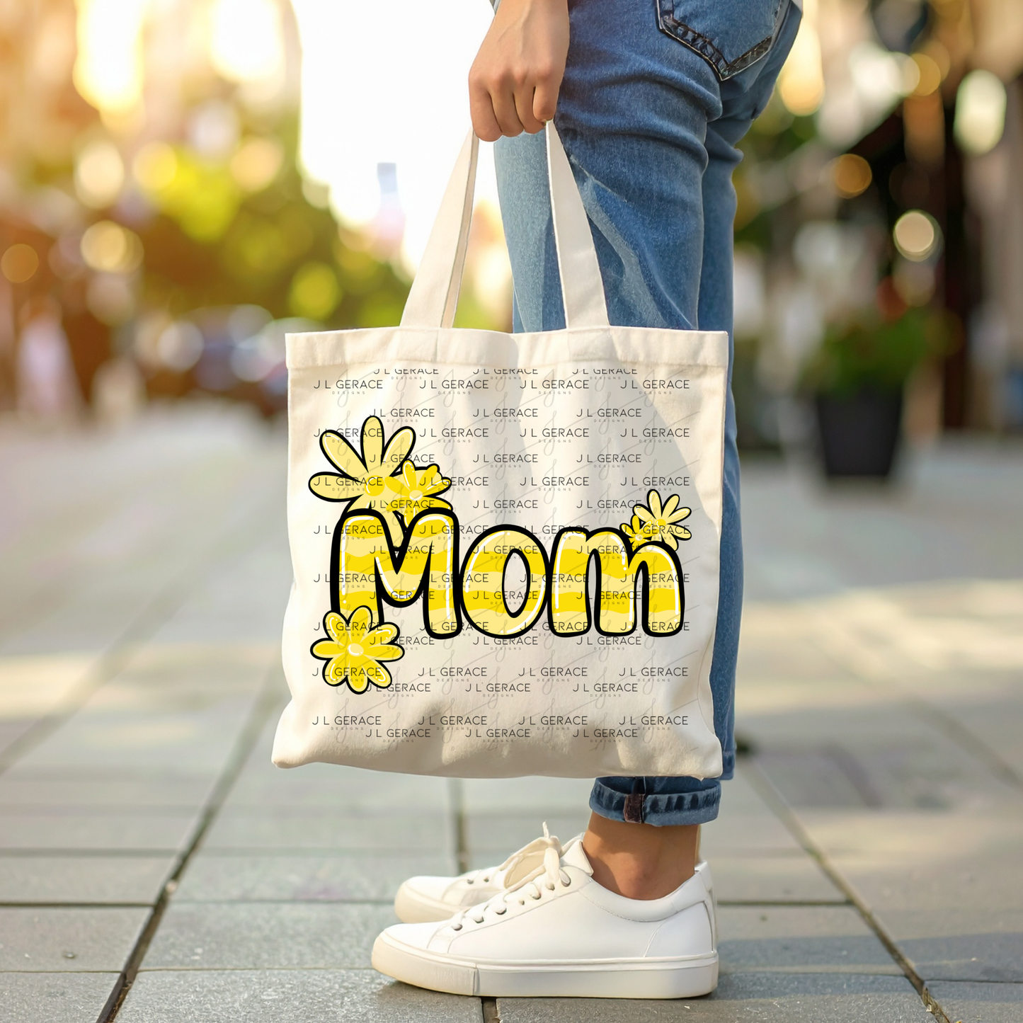 Mom Daisy and Stripes Floral Yellow PNG Design
