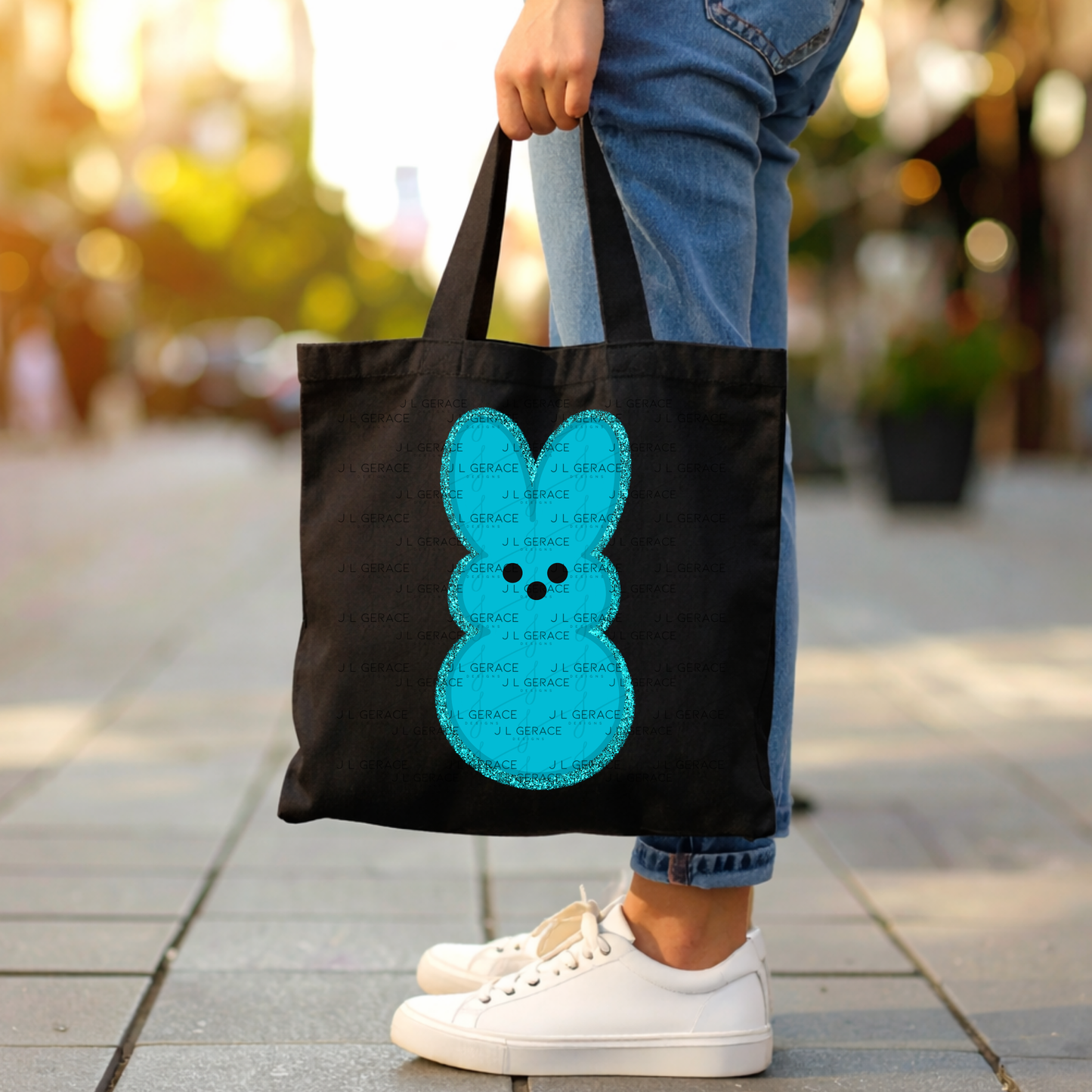 Blue Glitter Bunny Peep Easter Clipart Sublimation PNG