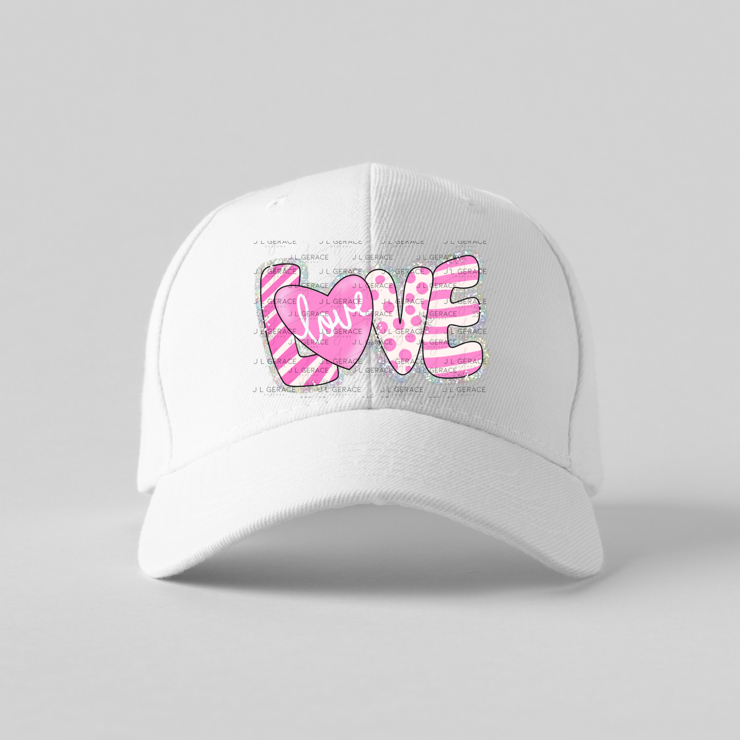 Glitter Outline Love Word PNG with Heart – Pink Mixed Pattern Design