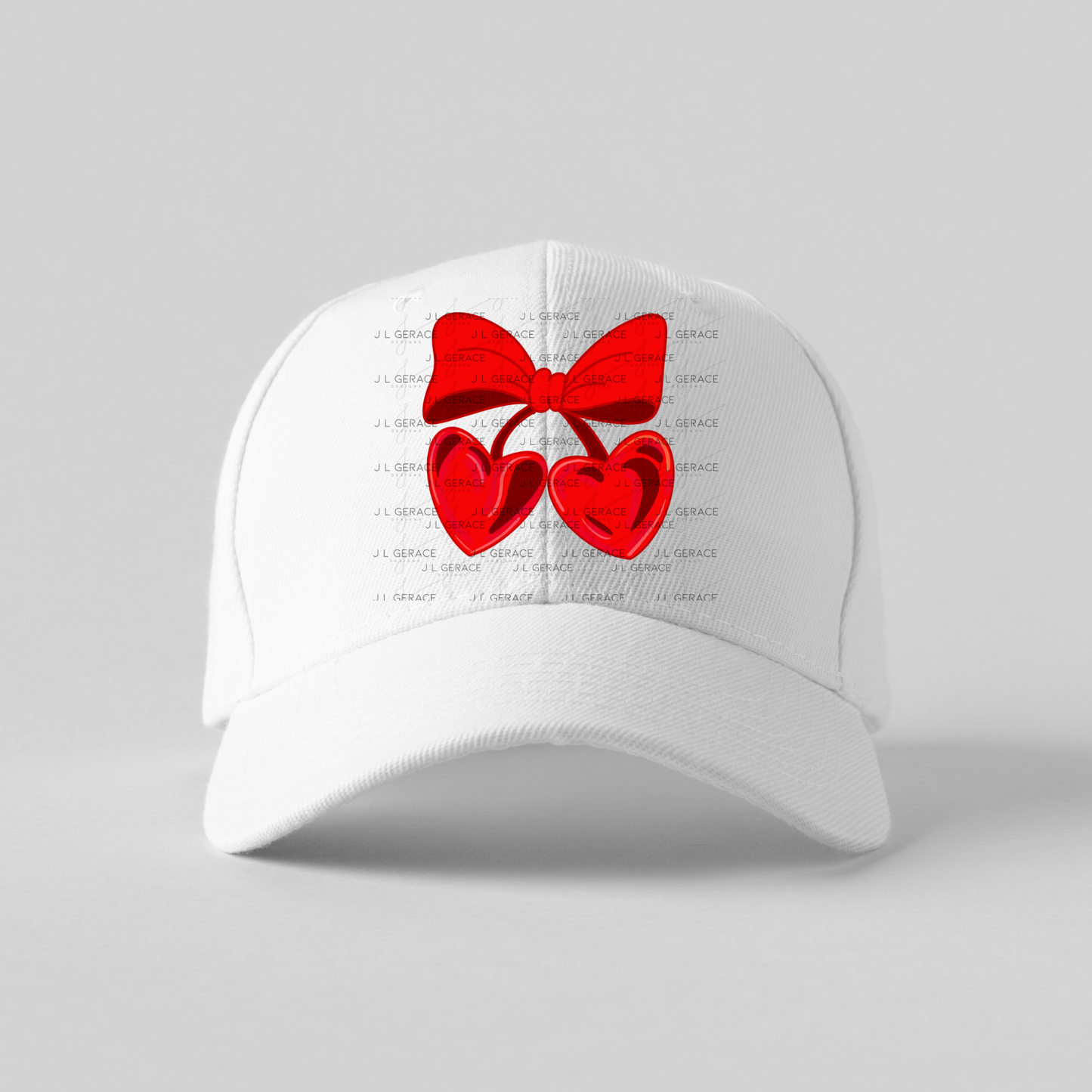 Red Heart Cherries PNG with Bow Glossy Solid Design