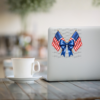 Patriotic Crossed Flags Blue Bow PNG Design Digital Download