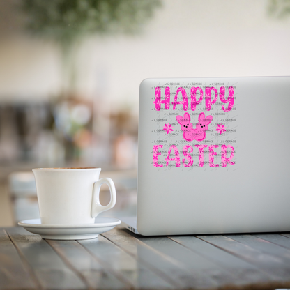 Happy Easter Pink Bunny Peep Flowers Clipart Sublimation PNG