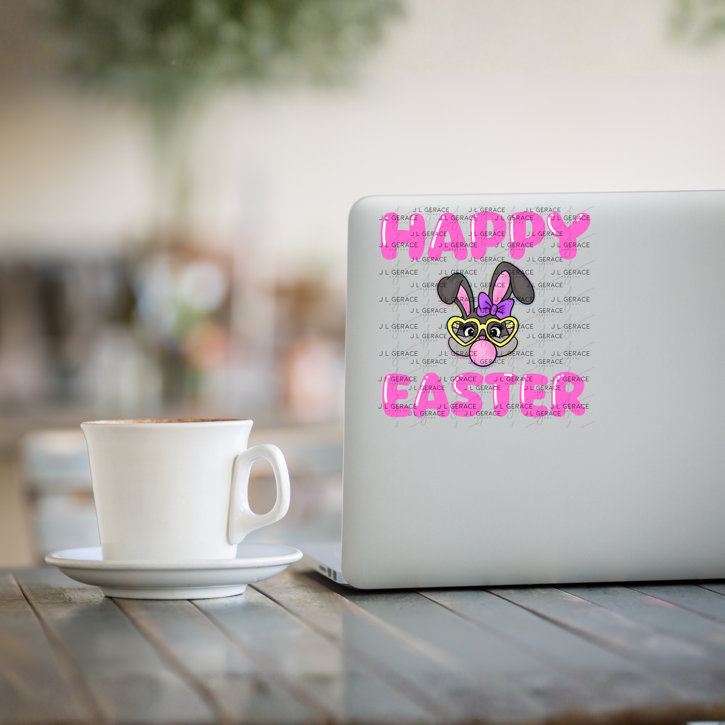 Happy Easter Bunny Bubblegum Rainbow Glitter Clipart Sublimation PNG