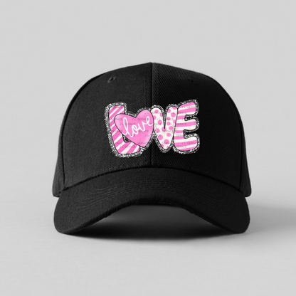 Pink Love Word PNG with Heart – Polka Dot and Stripe Mixed Pattern Design