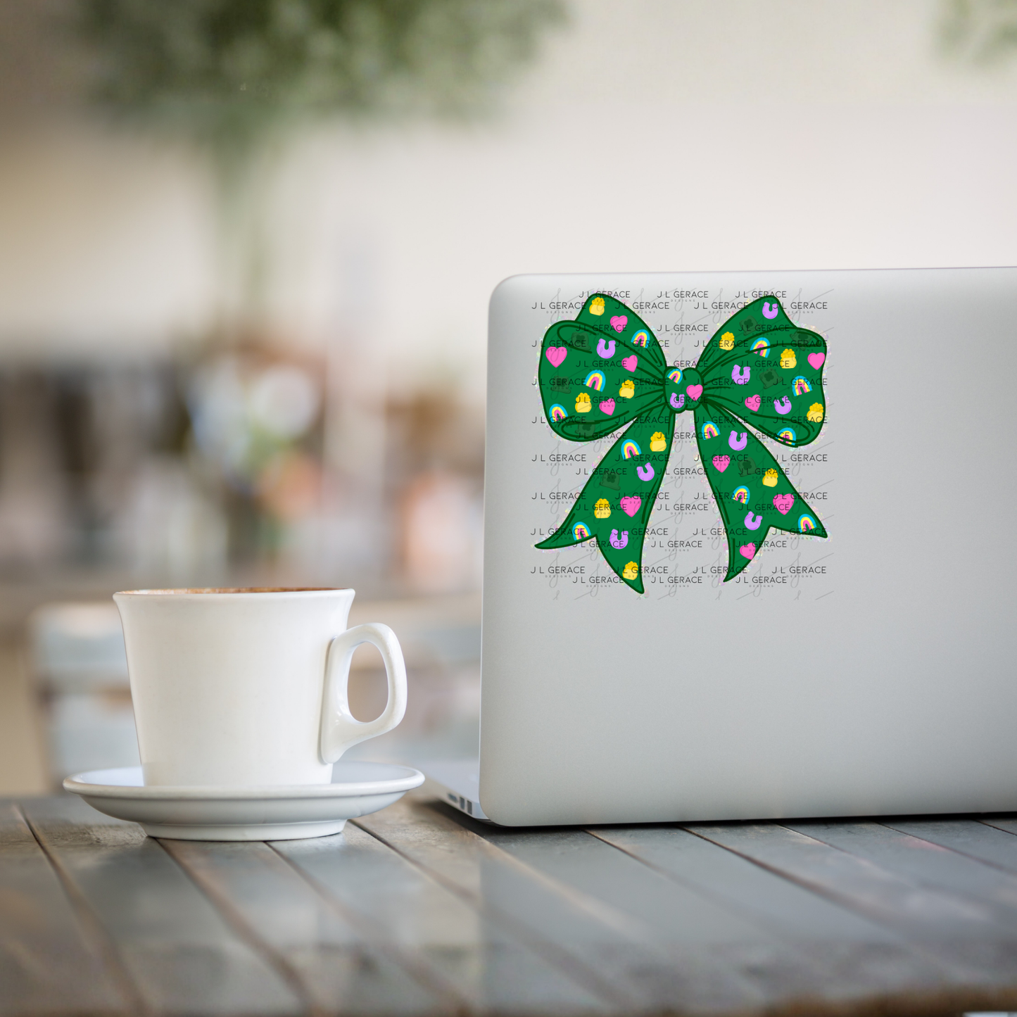 St Patrick Lucky Bow PNG, Rainbow Shamrock Glitter Bow Design, Sublimation PNG Download