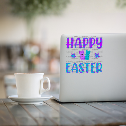 Happy Easter PNG Purple Teal Bunny Peeps Flower Pattern Easter Clipart