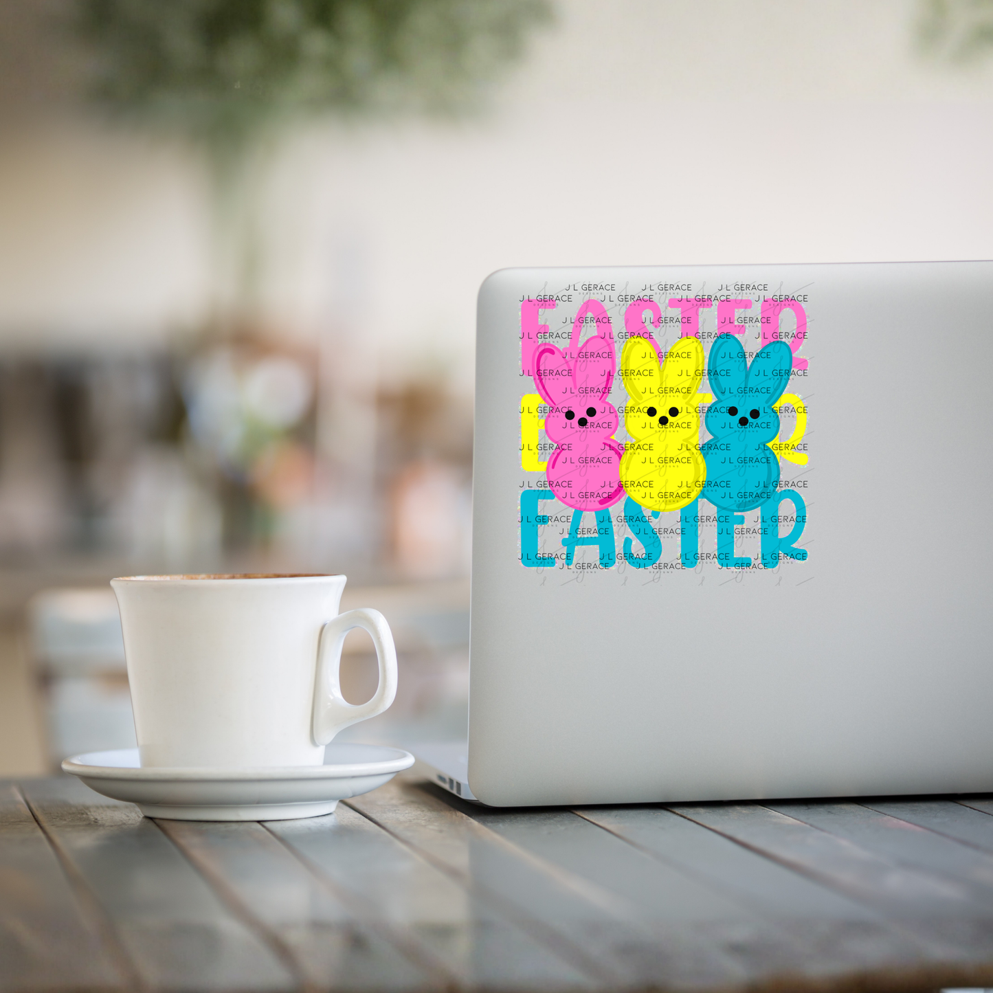 EASTER EASTER EASTER Bunnies Pink - Yellow - Blue Chunky Glitter Outline PNG