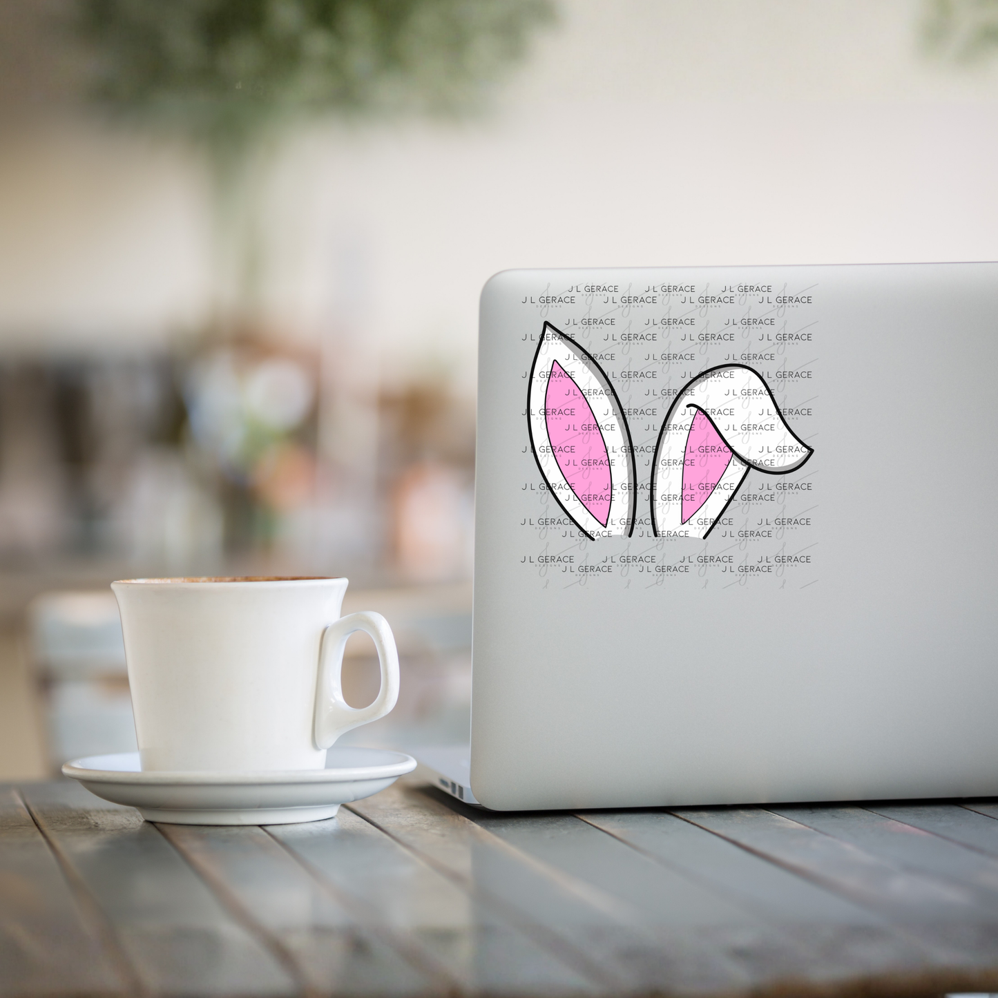 White Easter Bunny Ears Black Outline PNG