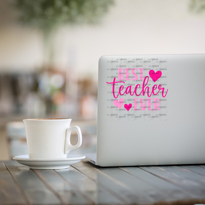 Best Teacher Ever Hearts Pink PNG