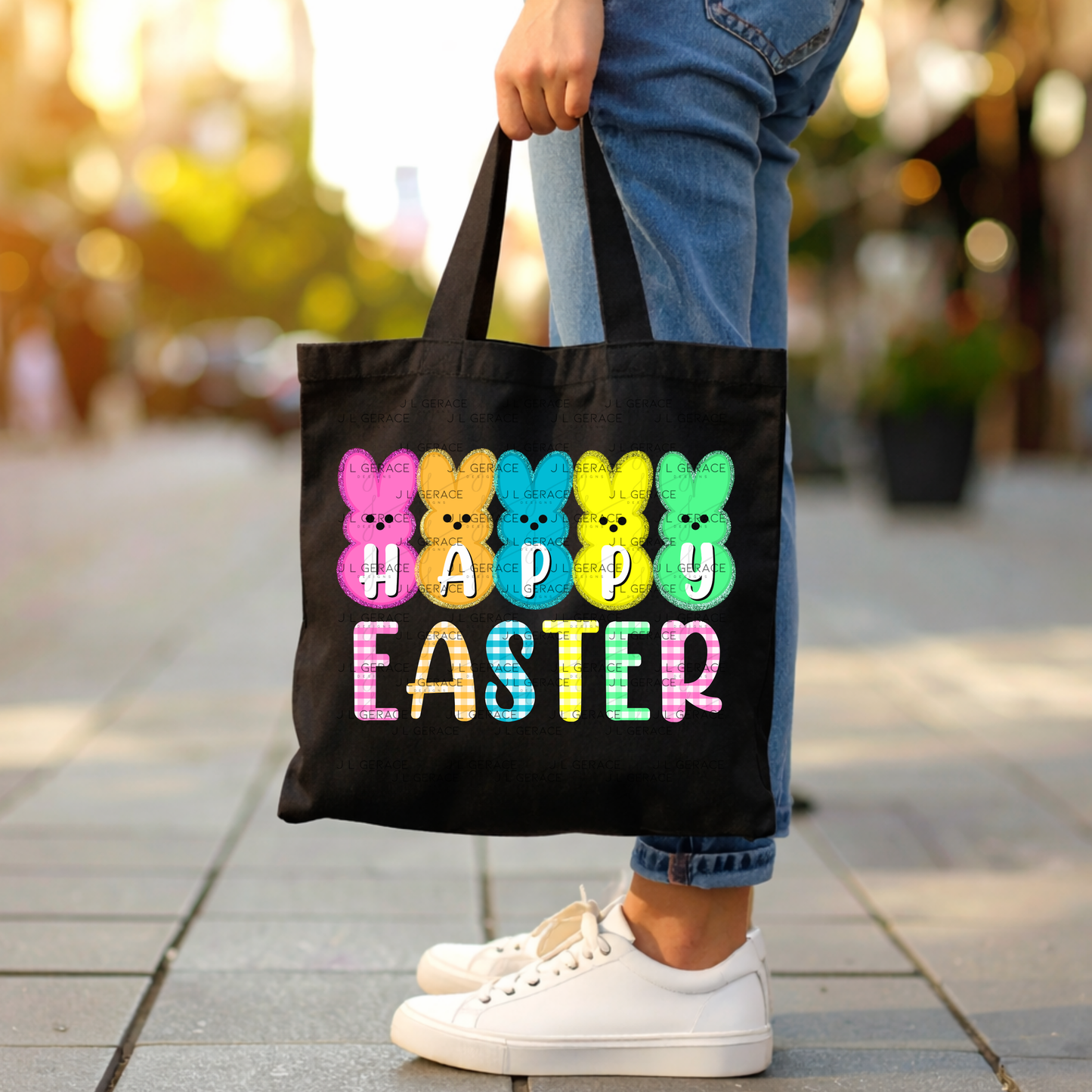Happy Easter Bunny Clipart Sublimation PNG Gingham Glitter Peeps Bunny Design