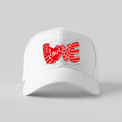 Red Love Word PNG with Heart Paint Splatter Mixed Pattern Design