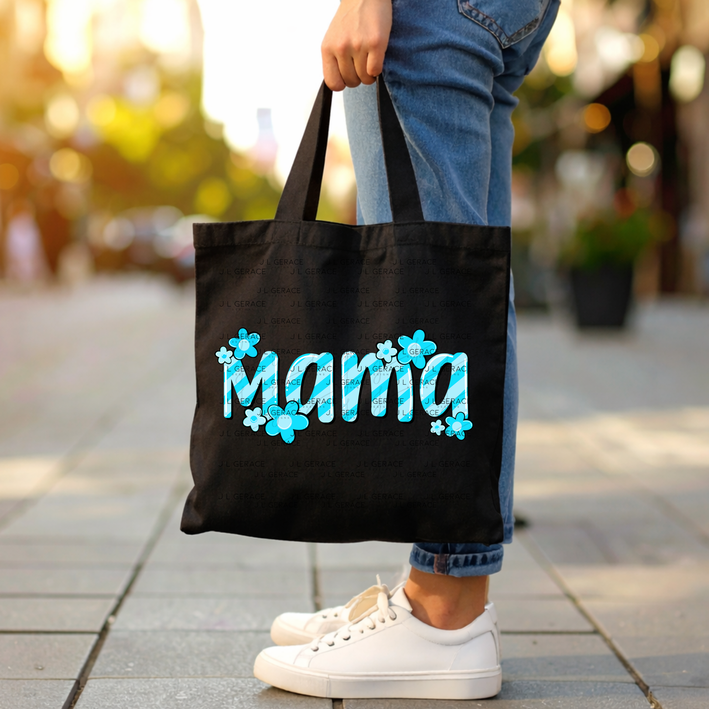 Mama Daisy Floral Blue PNG Design