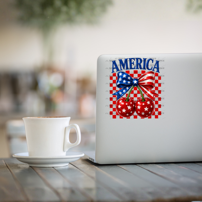 America Patriotic Cherries Bow PNG Design
