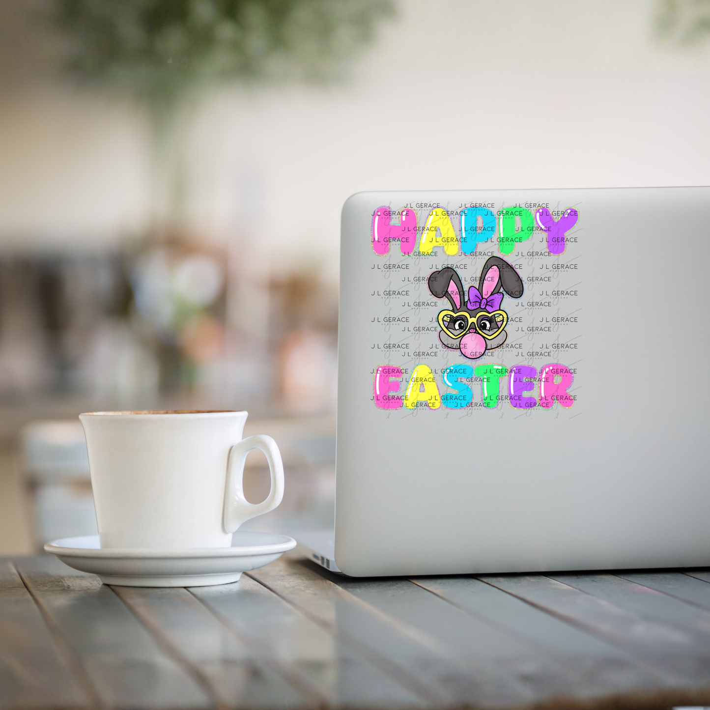 Happy Easter Bunny Bubblegum Rainbow Glitter Letters Clipart Sublimation PNG