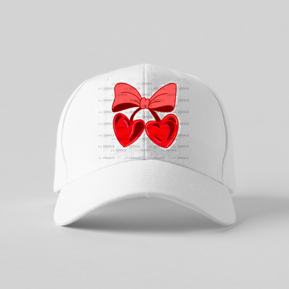 Red Heart Cherries PNG with Bow String Glitter Outline Design