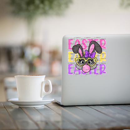 EASTER EASTER EASTER Bunny with Glasses Pink - Yellow - Purple Chunky Glitter Outline PNG