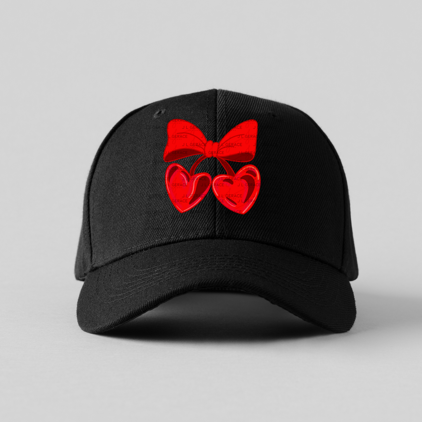 Red Heart Cherries PNG with Bow Glossy Solid Design