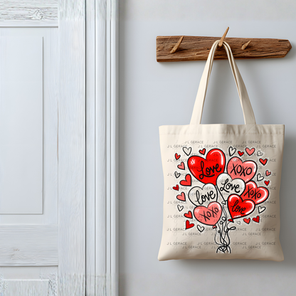 Red Love & XOXO Heart Balloon Bouquet with Glitter String Outline PNG